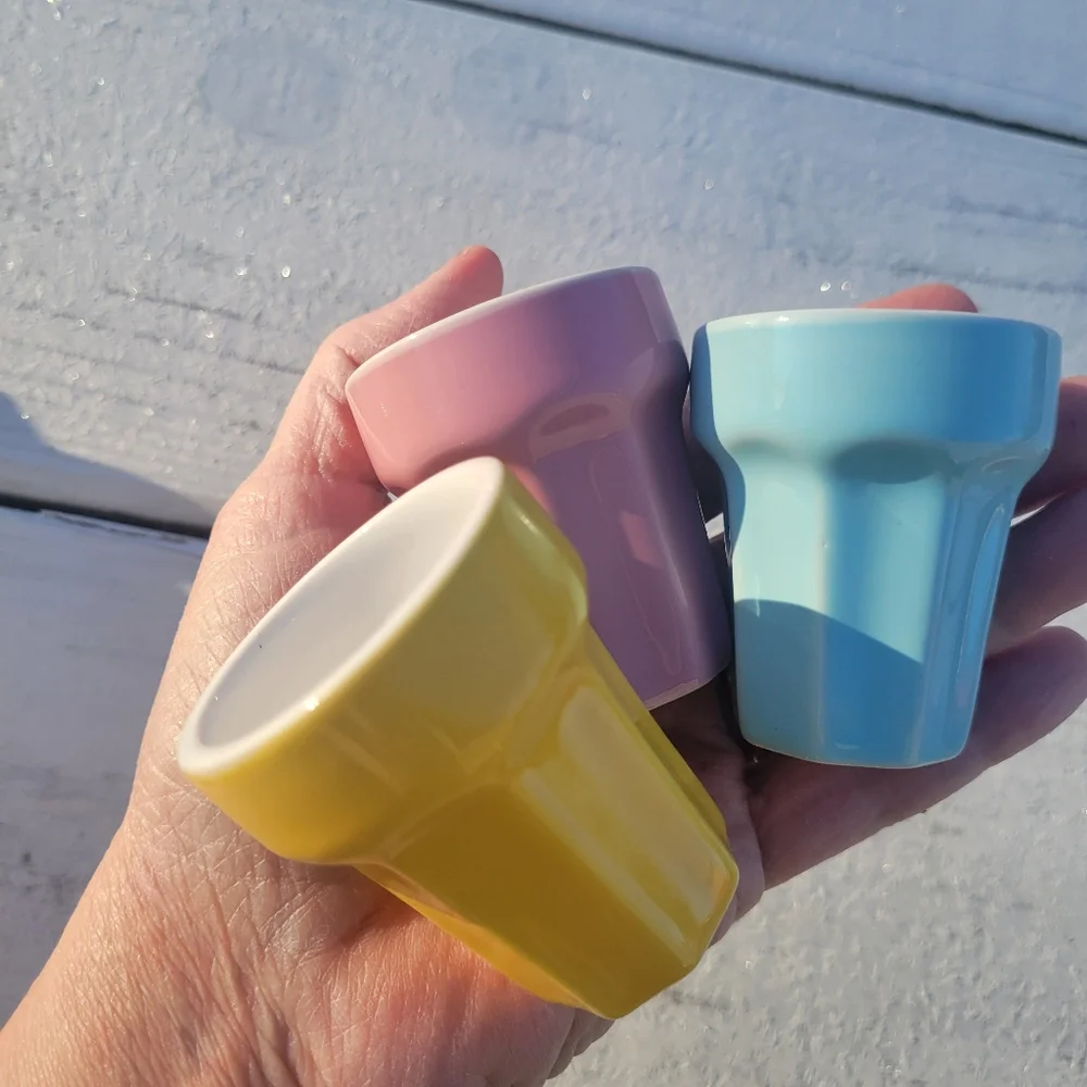 IKEA Pastel Cups Shot Glass Small Vase ~ DUKTIG Line ~ Pink Blue Yellow *Flaw